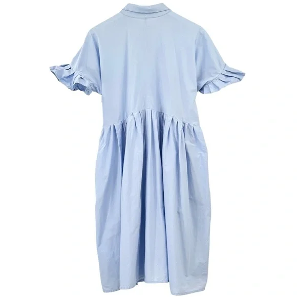 VIVETTA Esmeralda Baby Blue Embroidered Collar Ruffled Short Sleeve Midi Dress - Picture 2 of 8